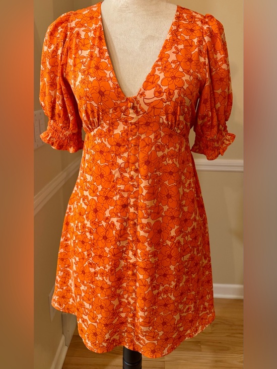 Sienna Sky Dresses & Skirts - 🌼🍊 Sienna Sky Orange Floral Puff Sleeve Mini Dress XS Cottagecore Boho